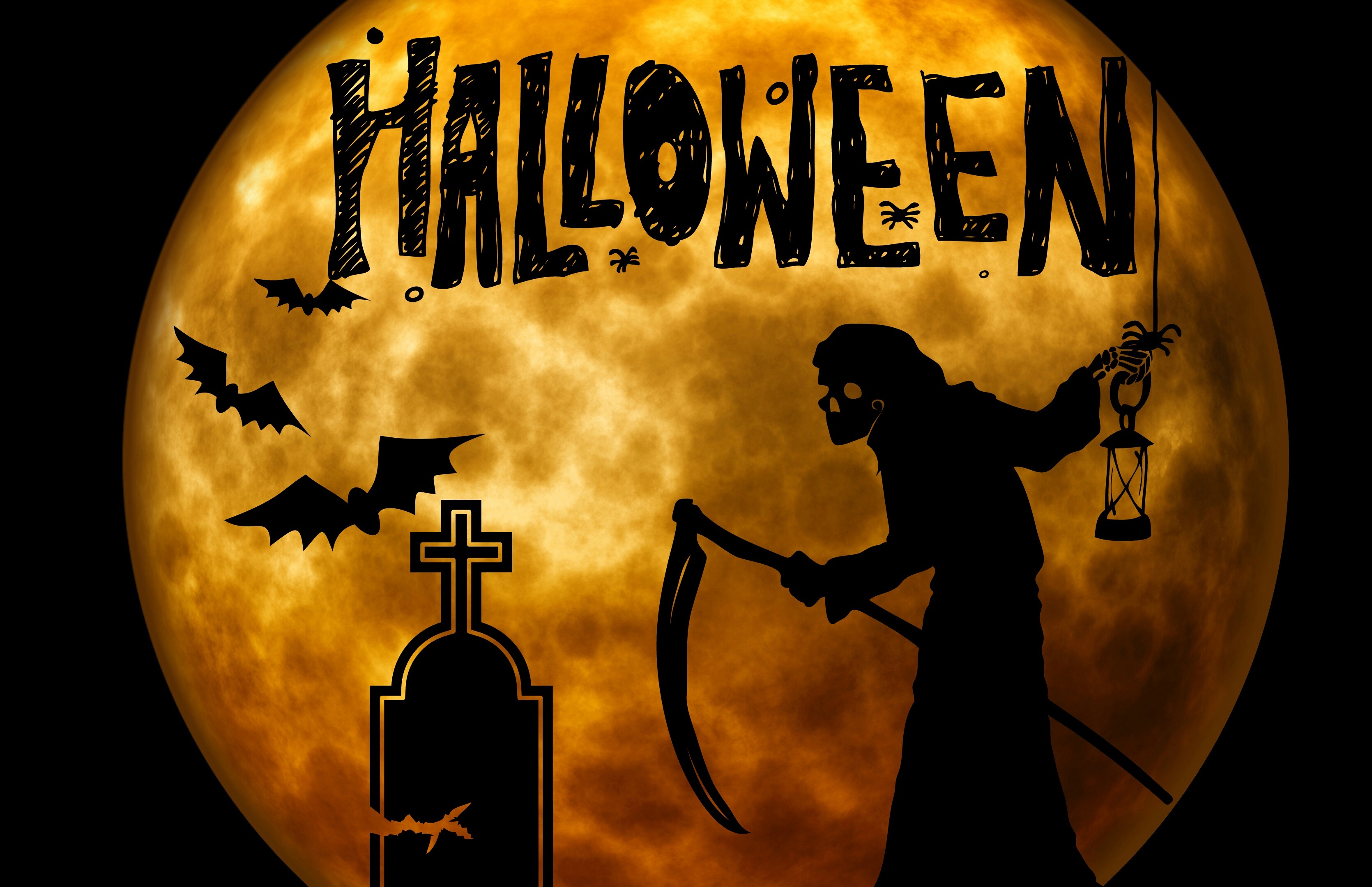 Halloween Events In Tombstone 2023 Creepy Scytheman On The Moon Background Free Image Download