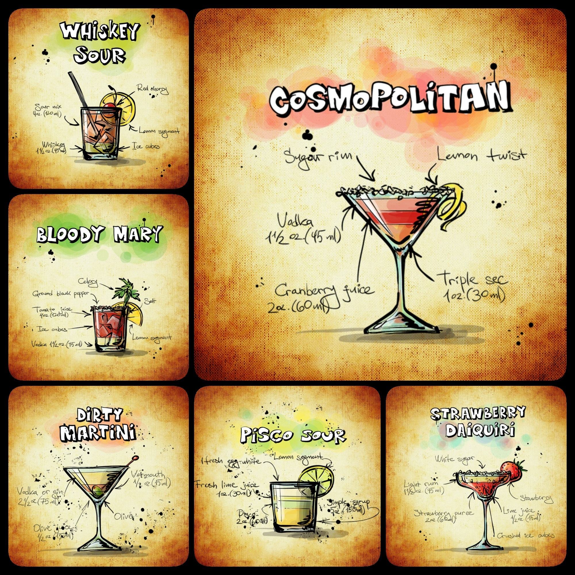 Collage with alcoholic cocktails free image download