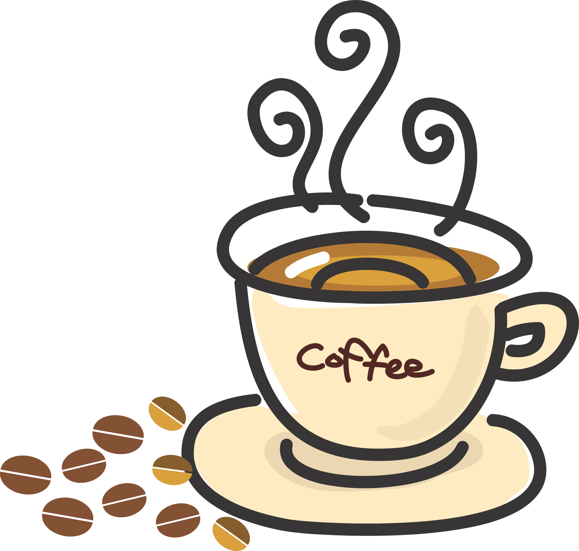 Hot Coffee in cup on saucer, vintage drawing free image download