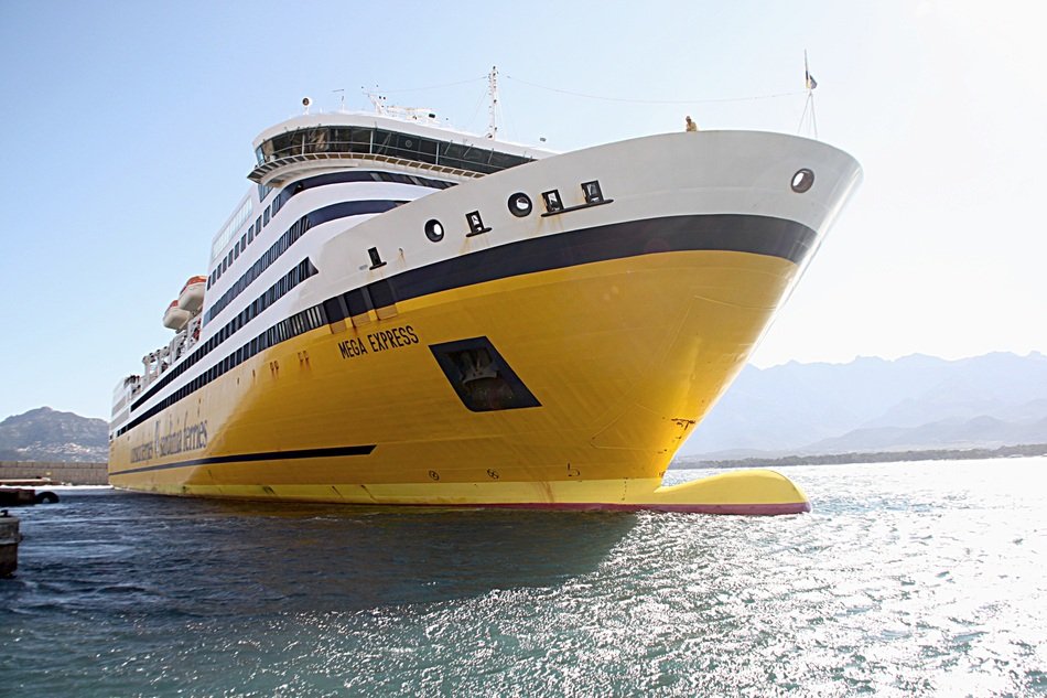 Yellow cruise ship in the mediterranean free image download