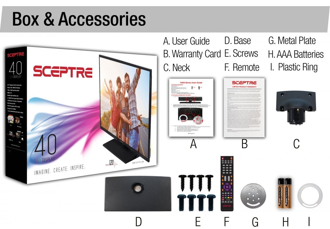 SCEPTRE X405BVF 40" LED Class 1080P HDTV with ultra slim metal brush