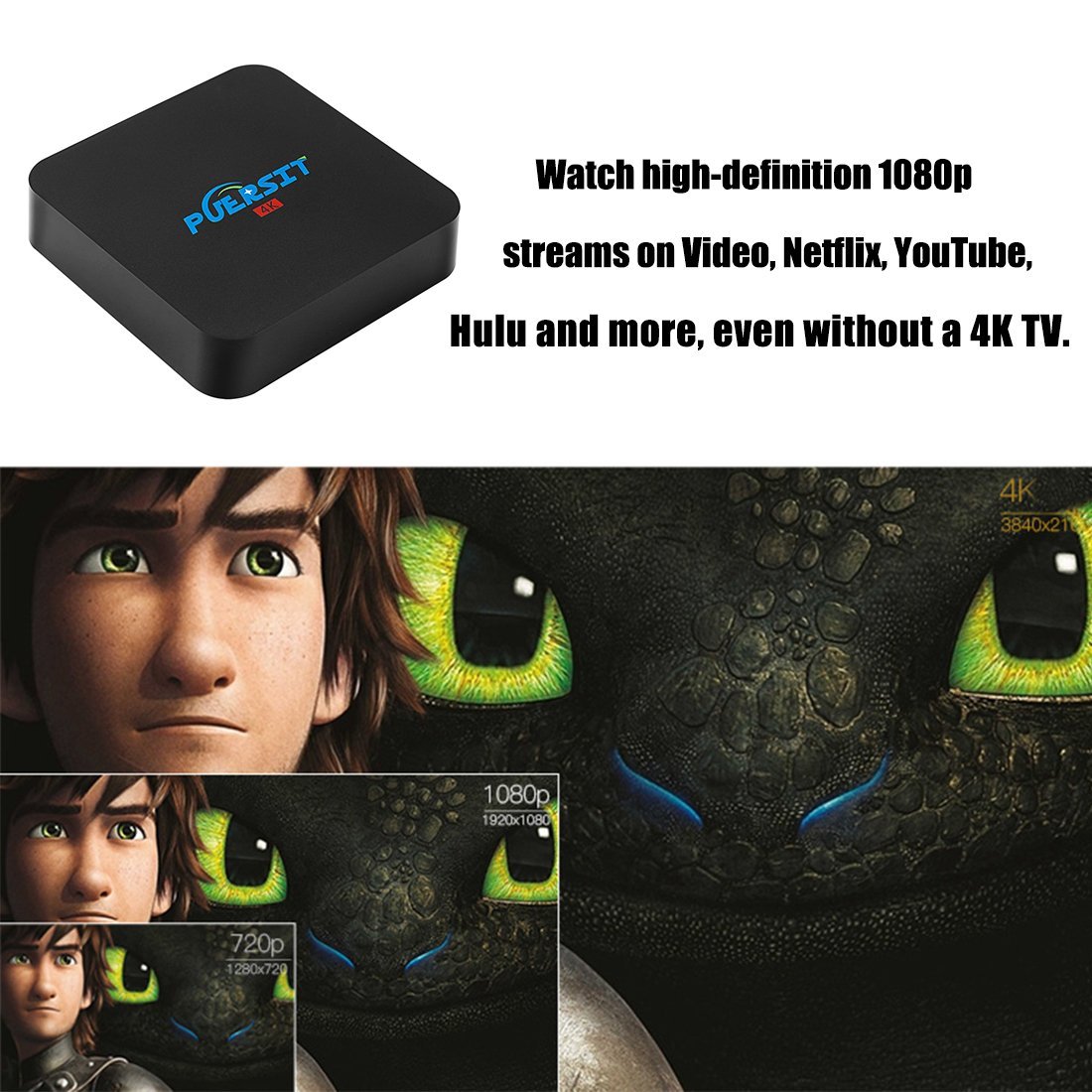Puersit Android TV Box Fully Loaded Unlocked Kodi Amlogic S905 1GB/8GB Quad Core Smart Media