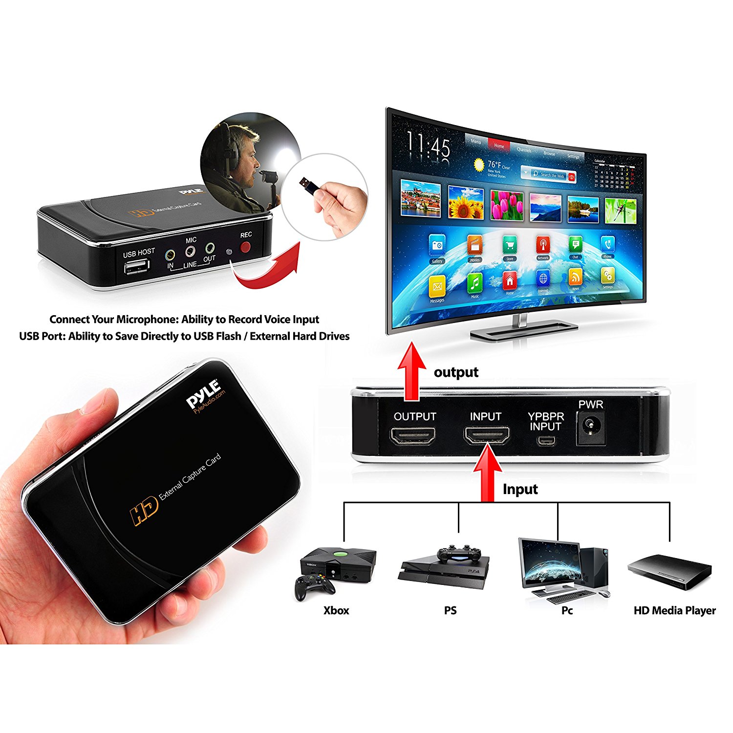 Pyle PHDRCB26 Game Capture HD Streaming video game recorder 1080p HDMI