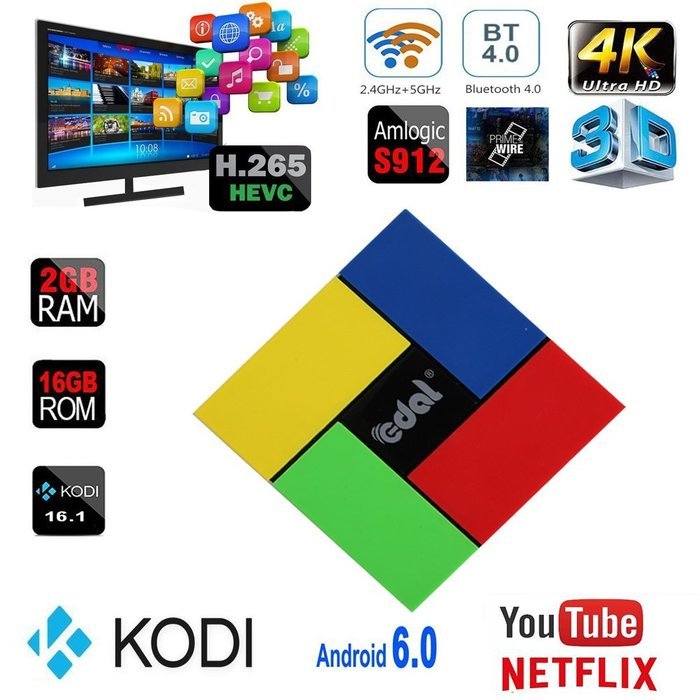 Edal T95K Pro Amlogic S912 TV BOX Android 6.0 HD 4K 1080P 3D 2GB 16GB