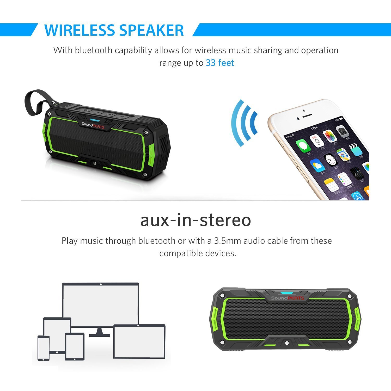 SoundPEATS Outdoor Bluetooth Speakers Portable Wireless Speakers