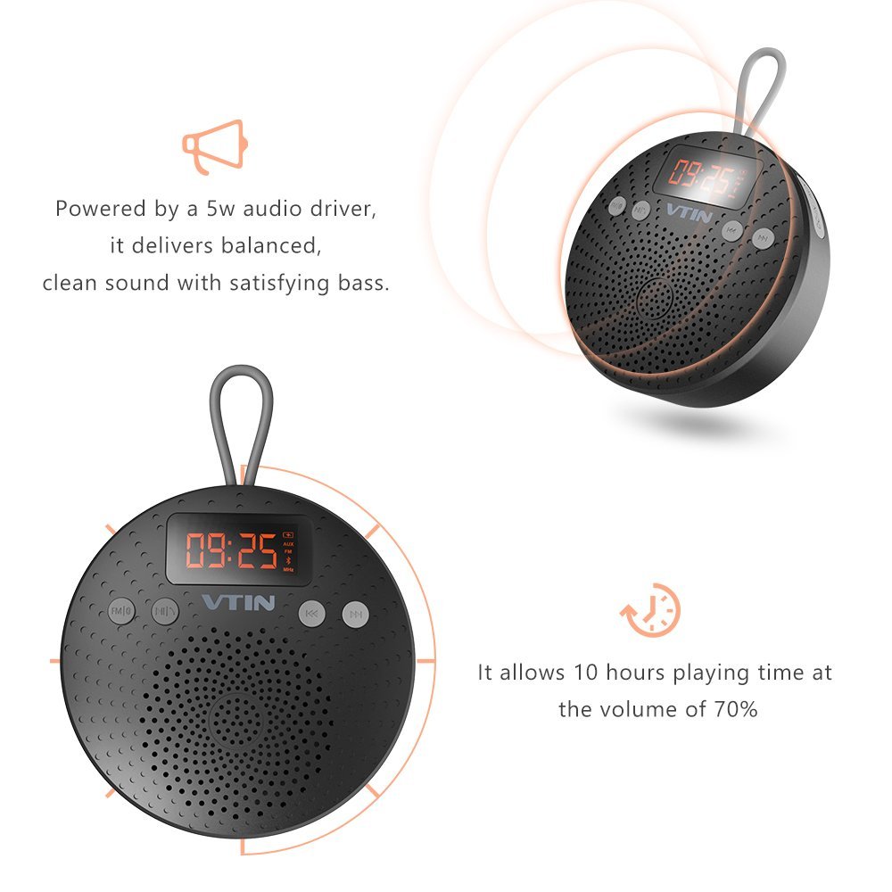 Vtin Shower Speaker with FM Radio, Portable Waterproof Bluetooth