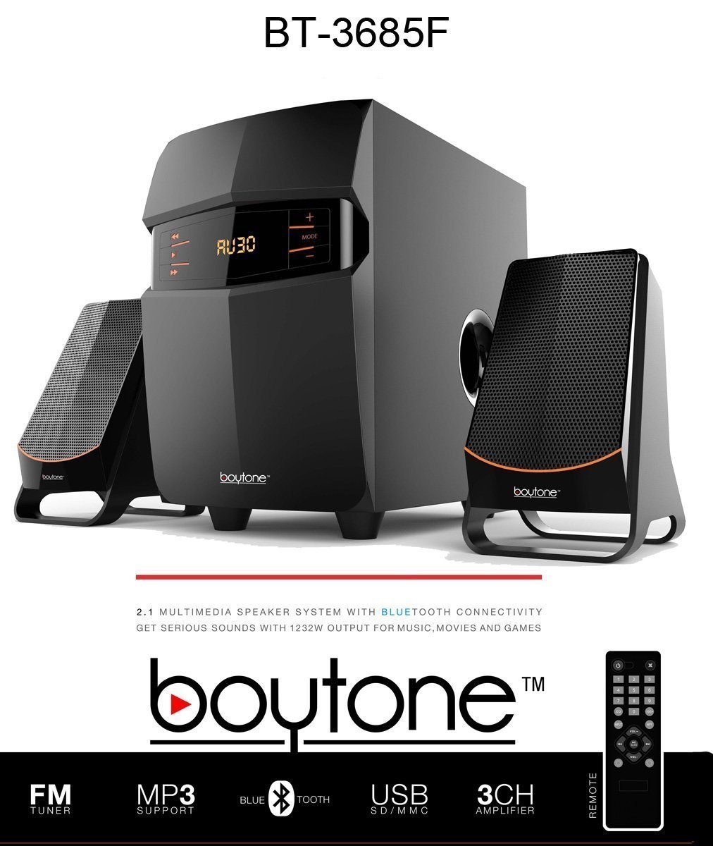 Boytone BT3685F, Wireless Bluetooth 2.1 Multimedia Powerful Bass System with FM Radio, Remote
