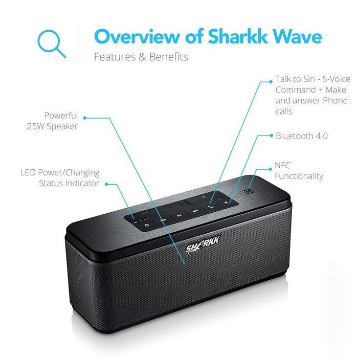 Sharkk WAVE 25W Bluetooth Speaker with Advanced MaxxBass Technology and