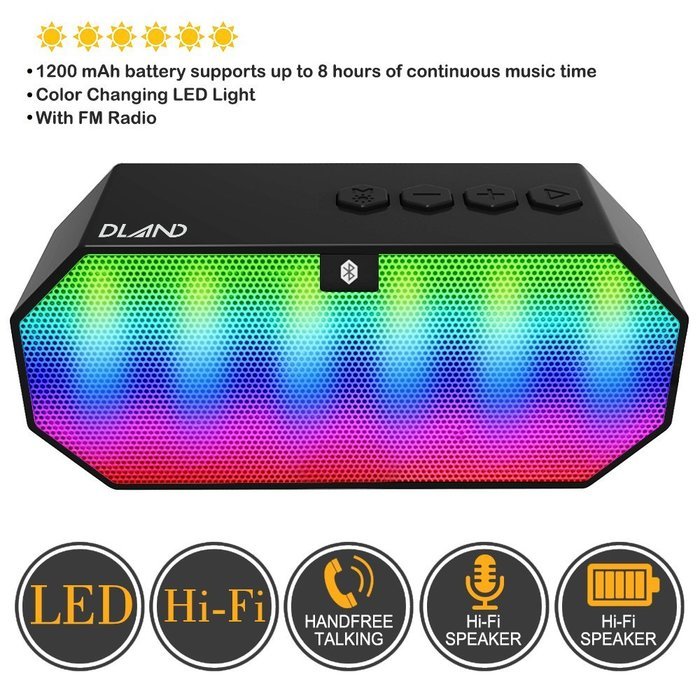 Bluetooth Speaker, DLAND Portable Color Changing LED Light Wireless HI