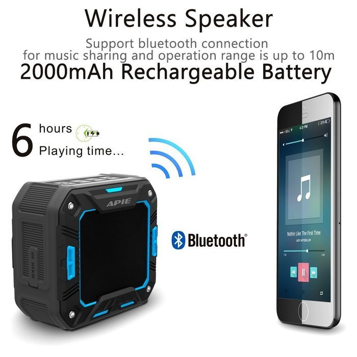 APIE Outdoor Bluetooth Speakers Portable Wireless Speakers (IP65 Water