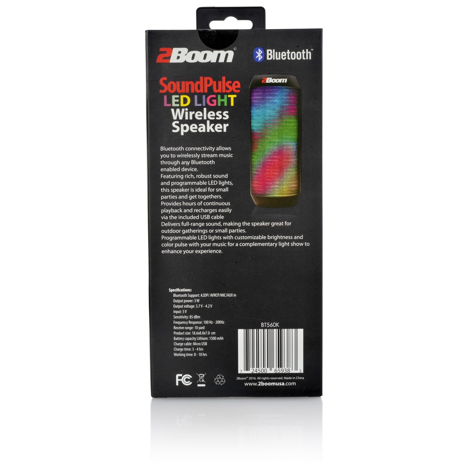 2BOOM Sound Pulse Wireless Portable Bluetooth Speaker with Colorful LED