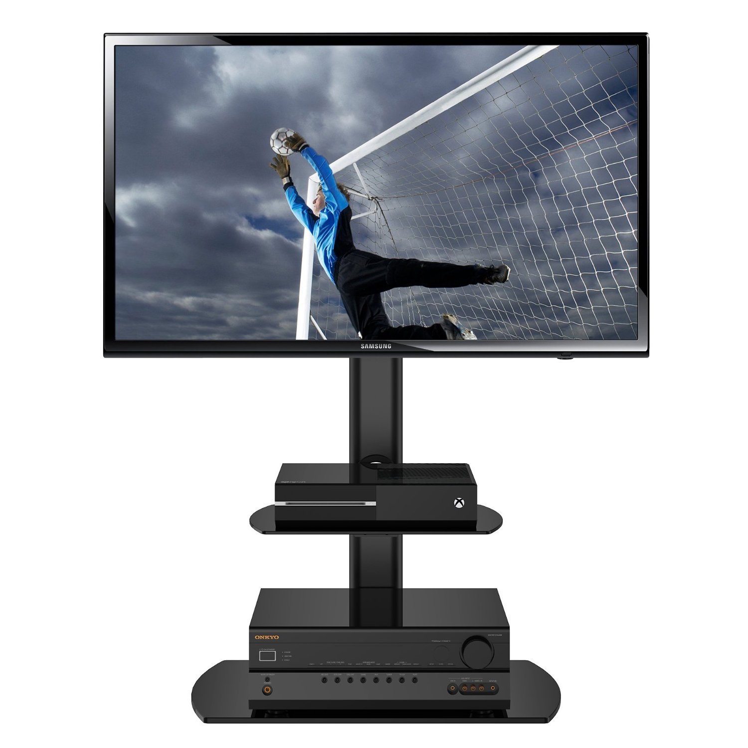 Fitueyes Swivel Floor tv stand with mount and two shelves for 3250