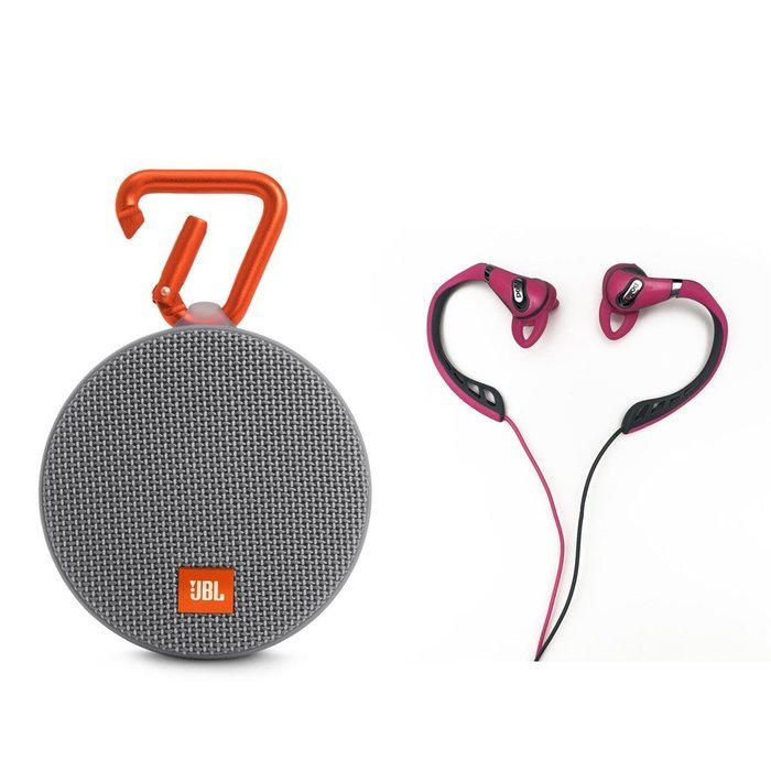 JBL Clip 2 Waterproof Portable Bluetooth Speaker (Gray) and Polk Audio