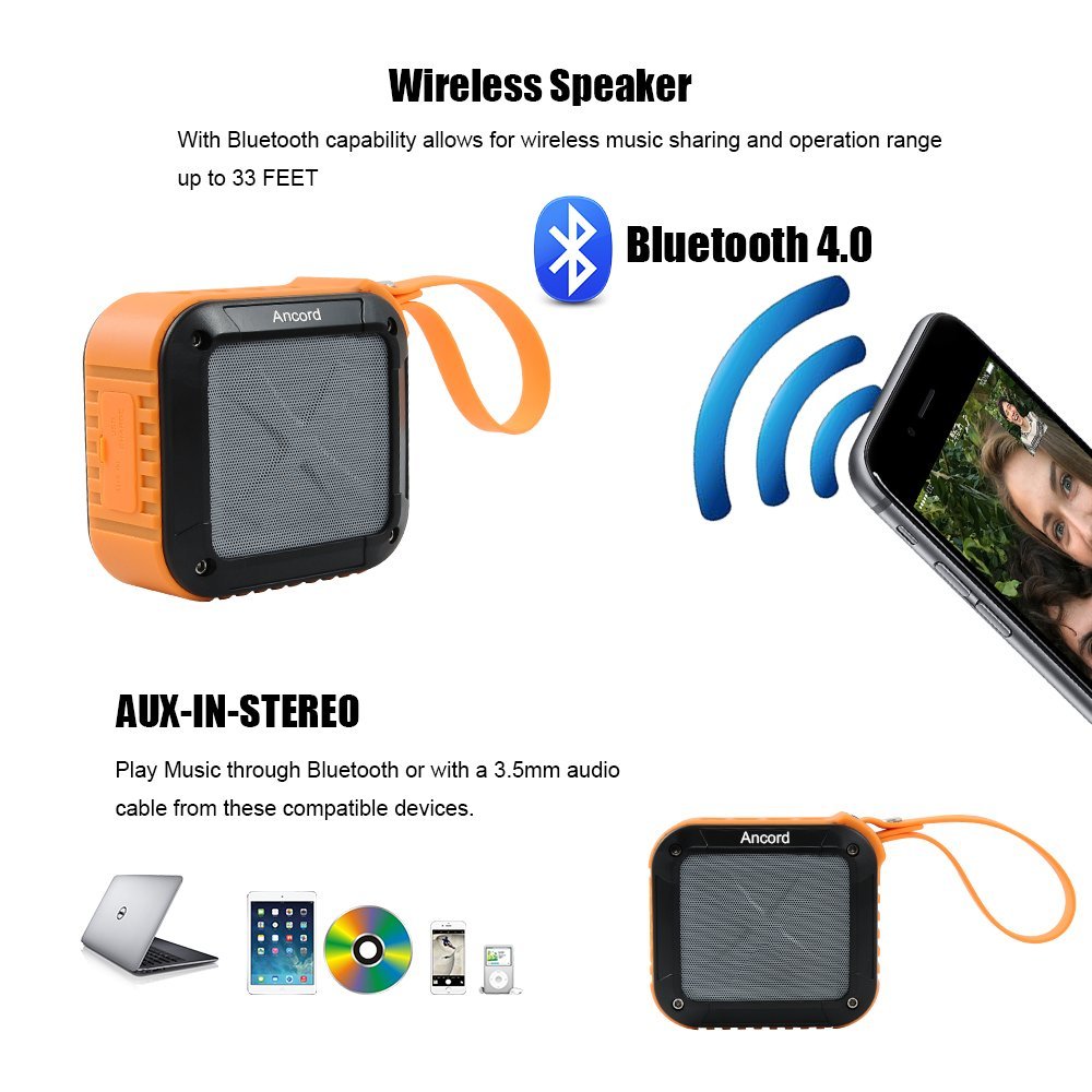 Ancord Portable Outdoor Bluetooth Speaker with FM Radio Waterproof