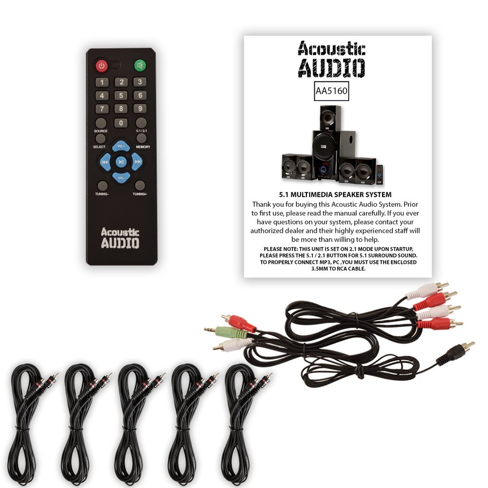 Acoustic Audio AA5160 Home Theater 5.1 Speaker System with FM Tuner and