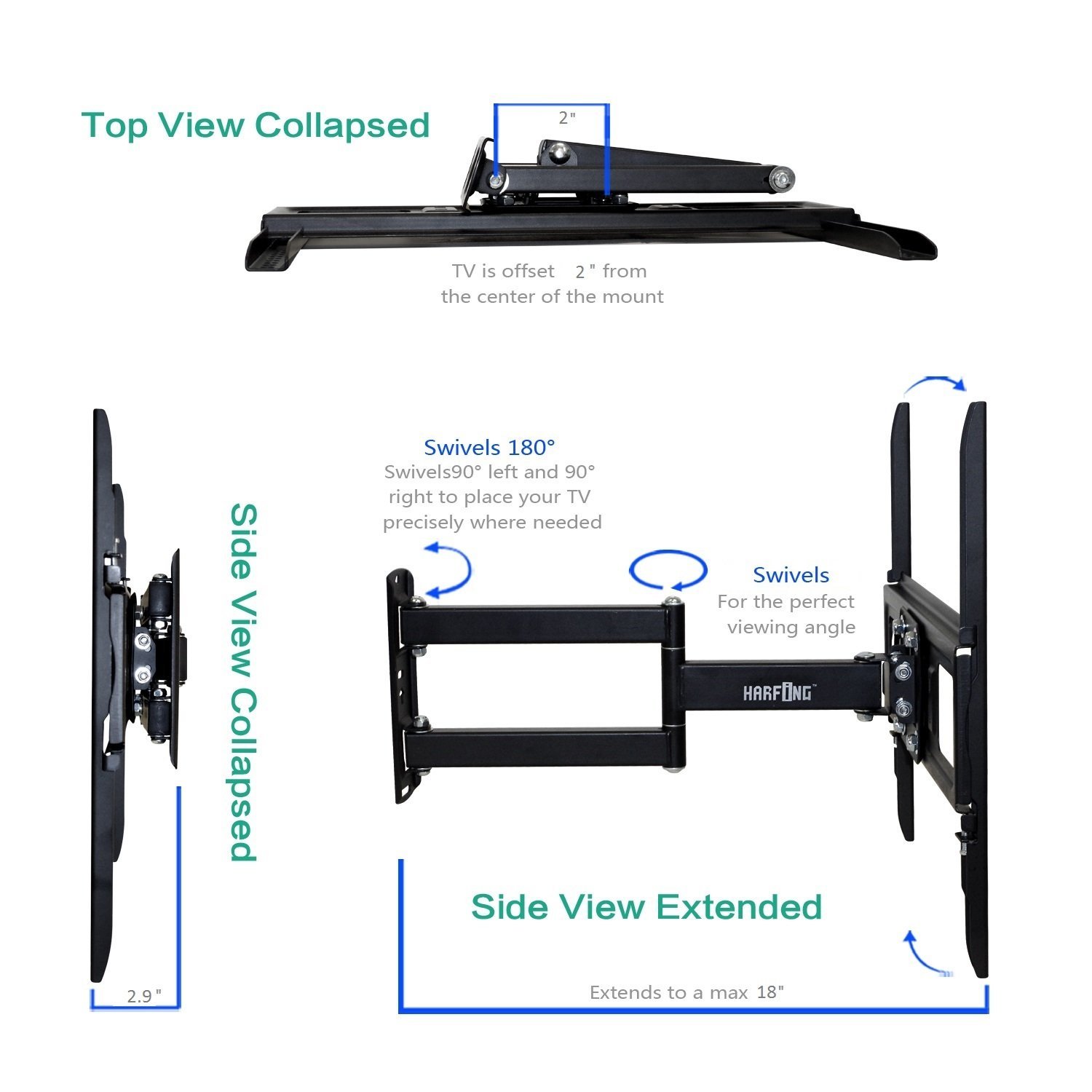 HARFING Full Motion Articulating TV Wall Mount Bracket for most 2655
