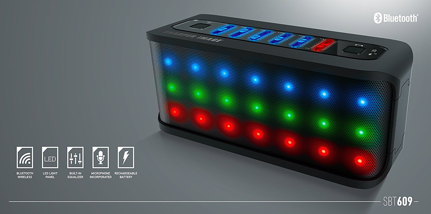 SHARPER IMAGE SBT609BK Custom Sound Bluetooth Speaker With Dancing LED