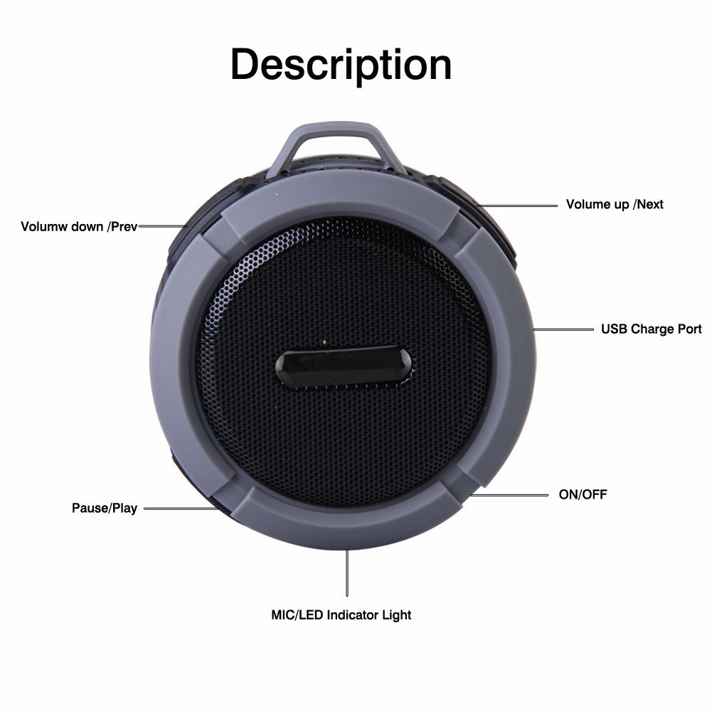 Waterproof Car Wireless Speaker Portable Mini Bluetooth Speaker Grey N3