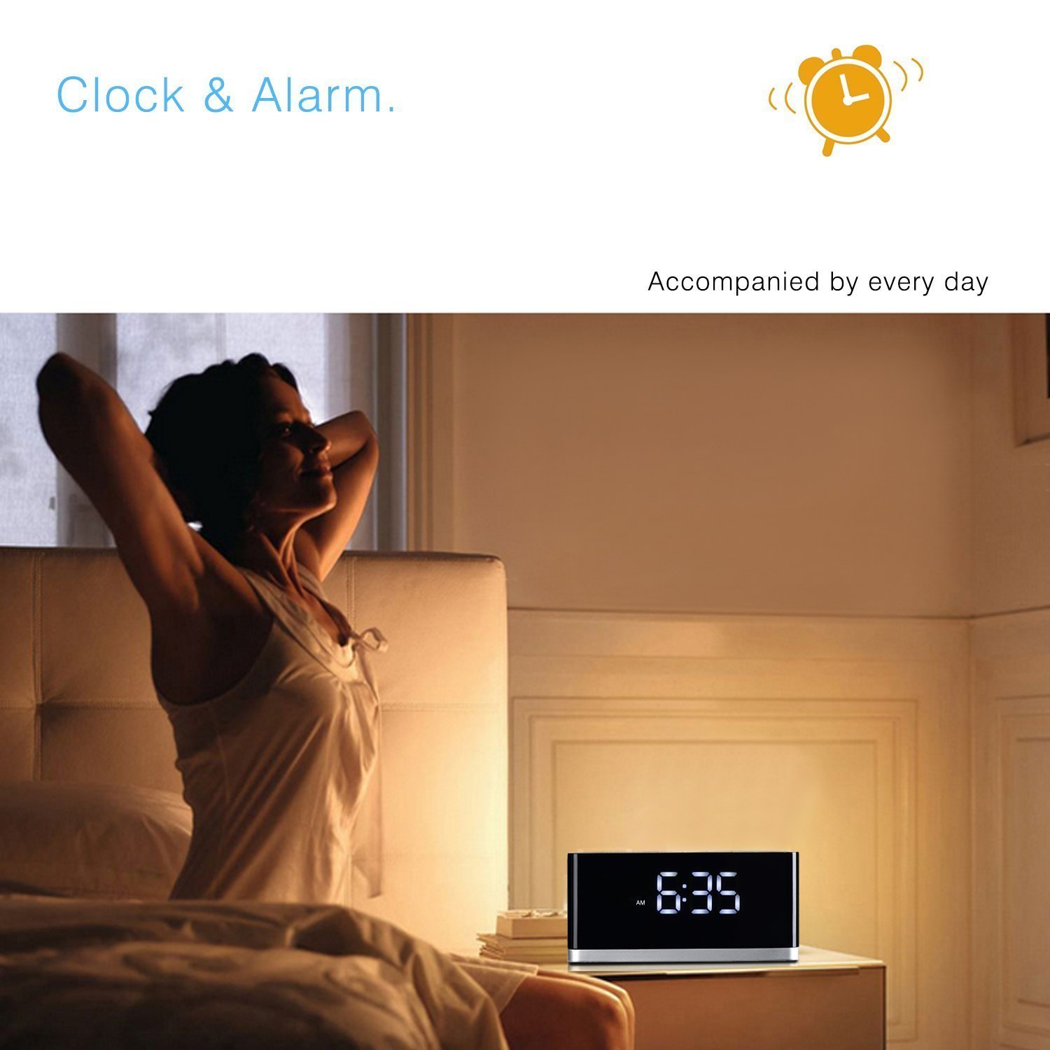 Alarm Clock Bluetooth Speaker FM Radio AKOUSTIQ Portable Wireless