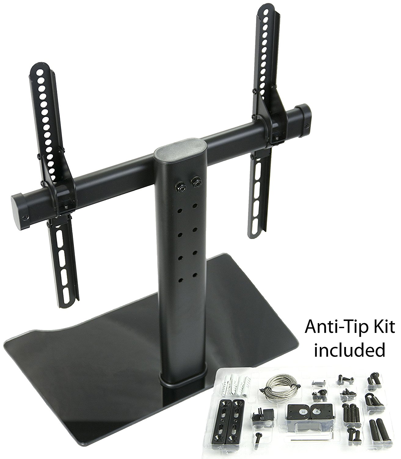 VIVO Universal LCD Flat Screen TV Table Top Desk Stand with Glass Base