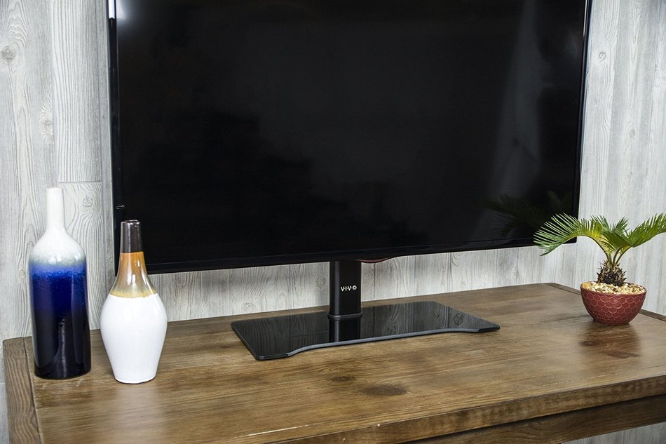 VIVO Universal LCD Flat Screen TV Table Top Desk Stand with Glass Base