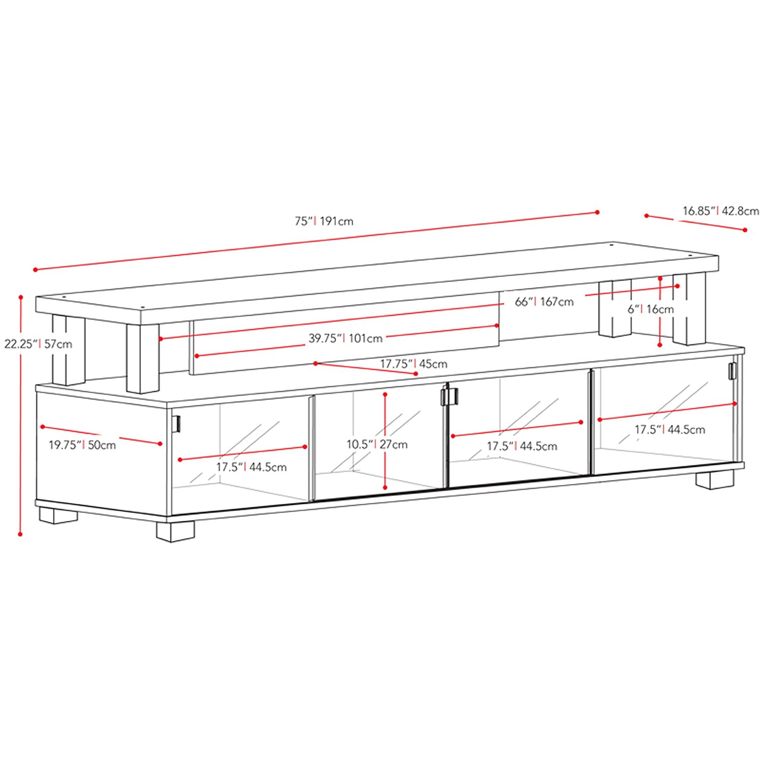 Sonax B003RBT Bromley 75Inch 2 Tier TV Bench, Ravenwood Black N3