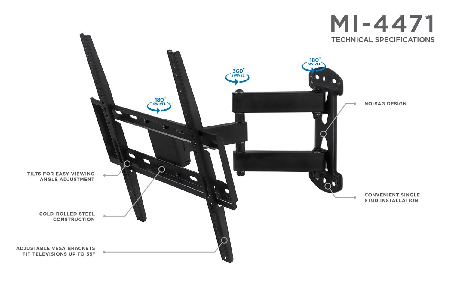MountIt! Full Motion TV Wall Mount Corner Bracket, VESA 400 x 400
