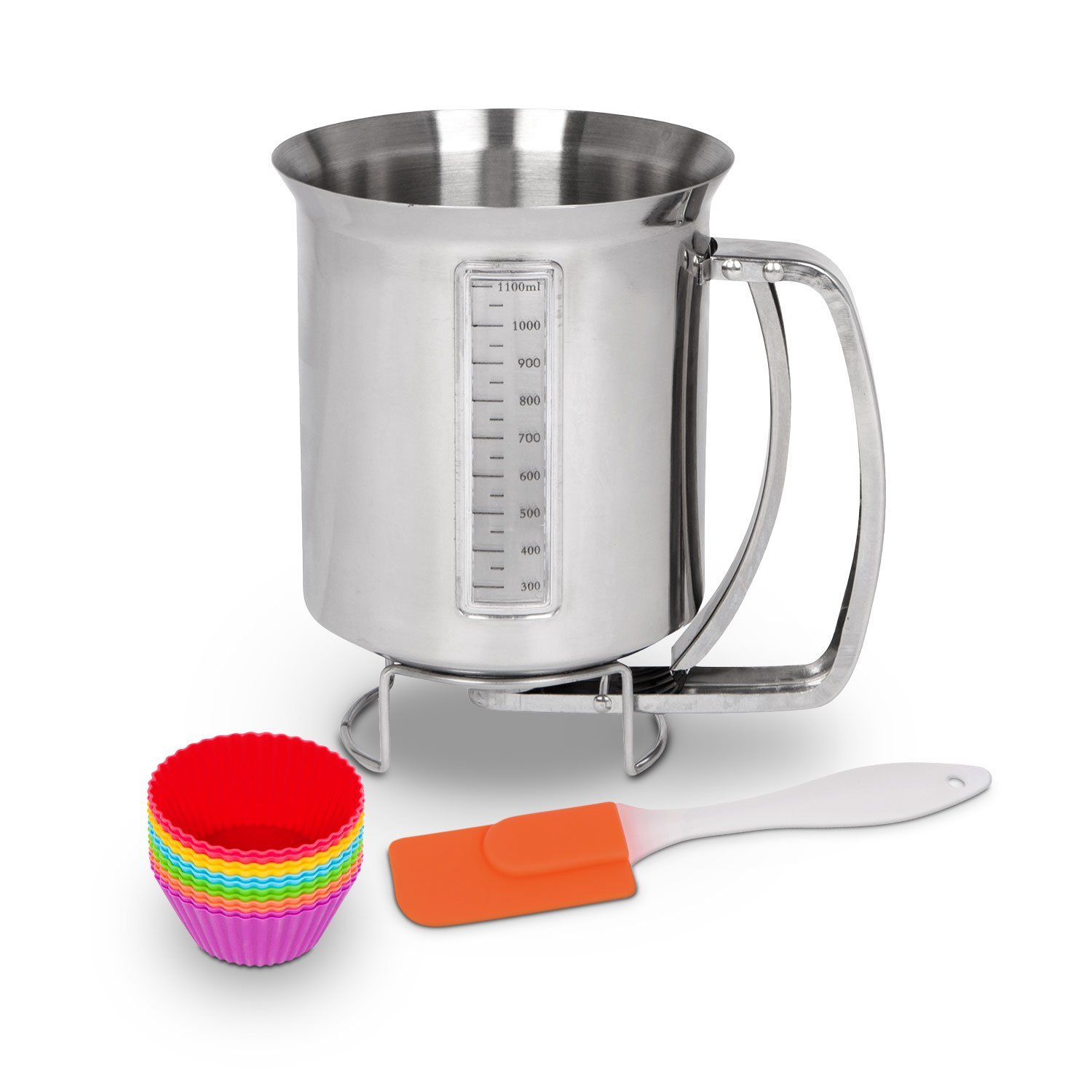 Stainless Steel Pancake & Cake Batter Dispenser Bundle with Measuring