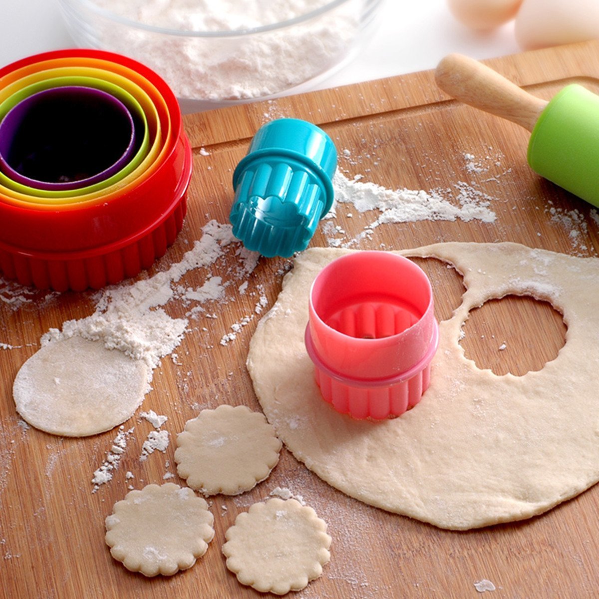 Flyesto Set of 7 Round Cookie Cutter Sporting Shape Biscuit Cutters