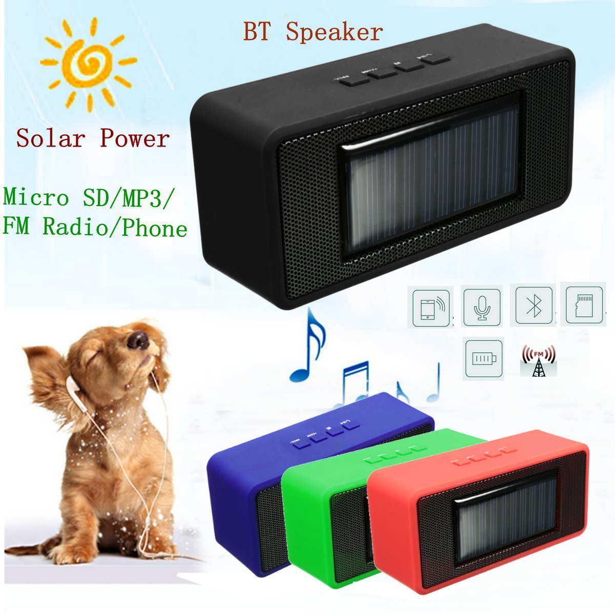 LOPEZ Solar Powered Speaker, Solar Panels Charge Portable Wireless