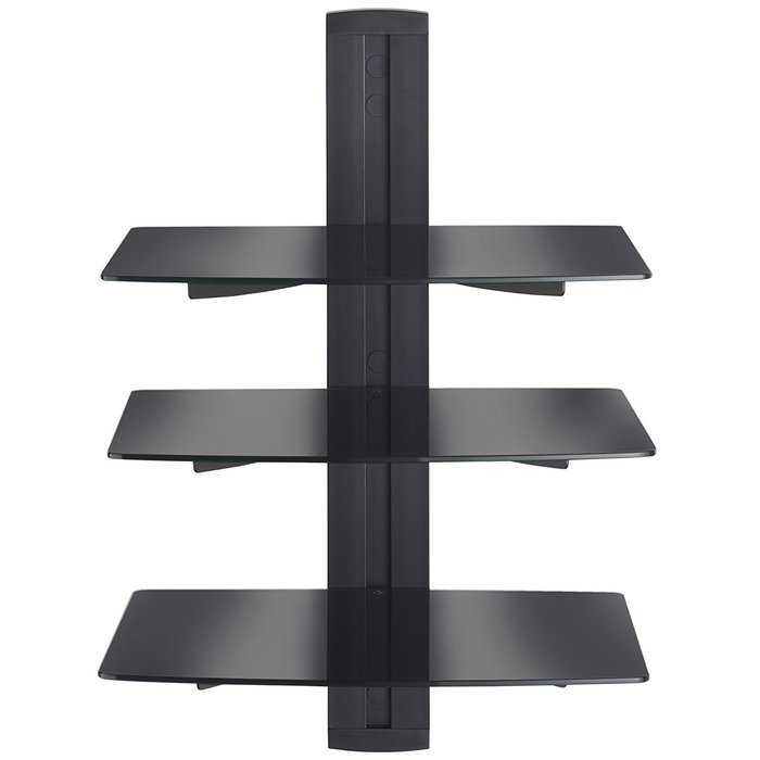 VonHaus 3x Black Floating Shelves with Strengthened Tempered Glass for