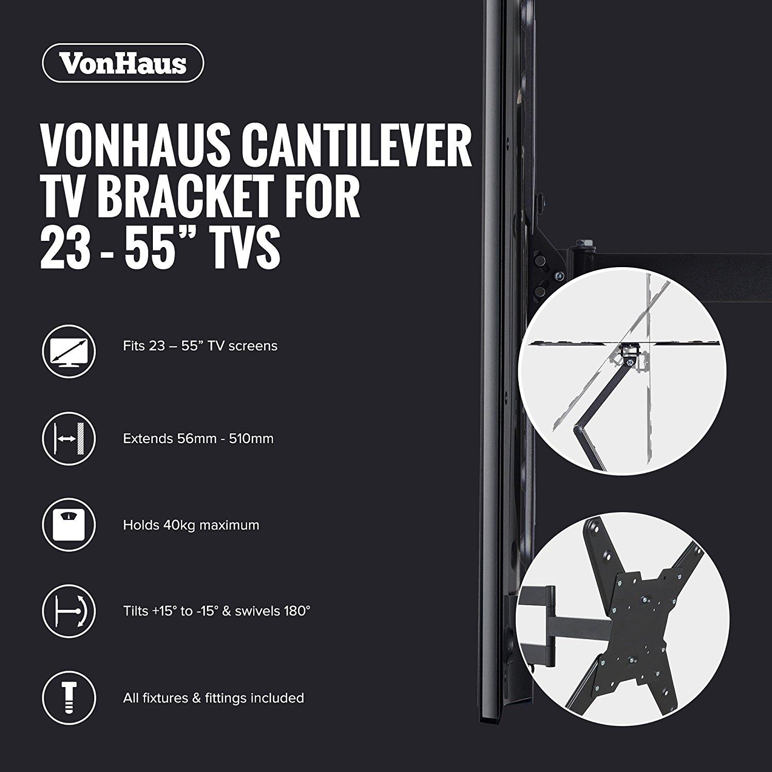 VonHaus Ultra Slim Cantilever Articulating Arm Swivel and Tilt Wall