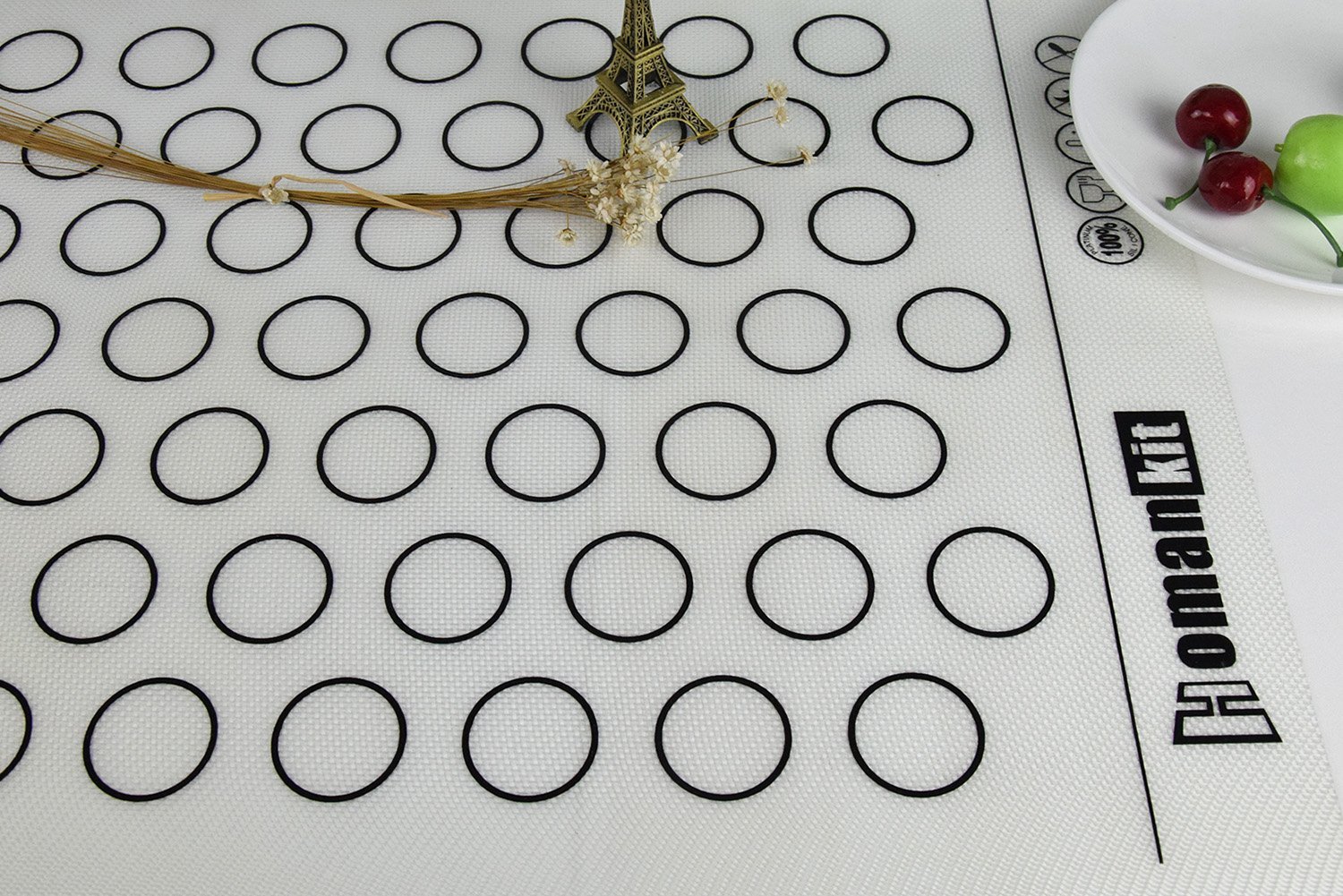 Homankit Silicone Baking Mat for Macarons 63 Circles Black 153/4" x 23