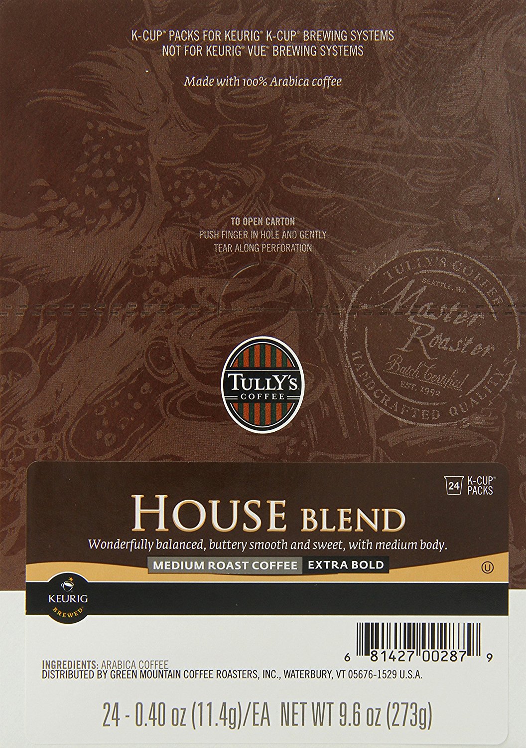 Tully's Coffee, House Blend, KCup for Keurig KCup Brewers (MEDIUM