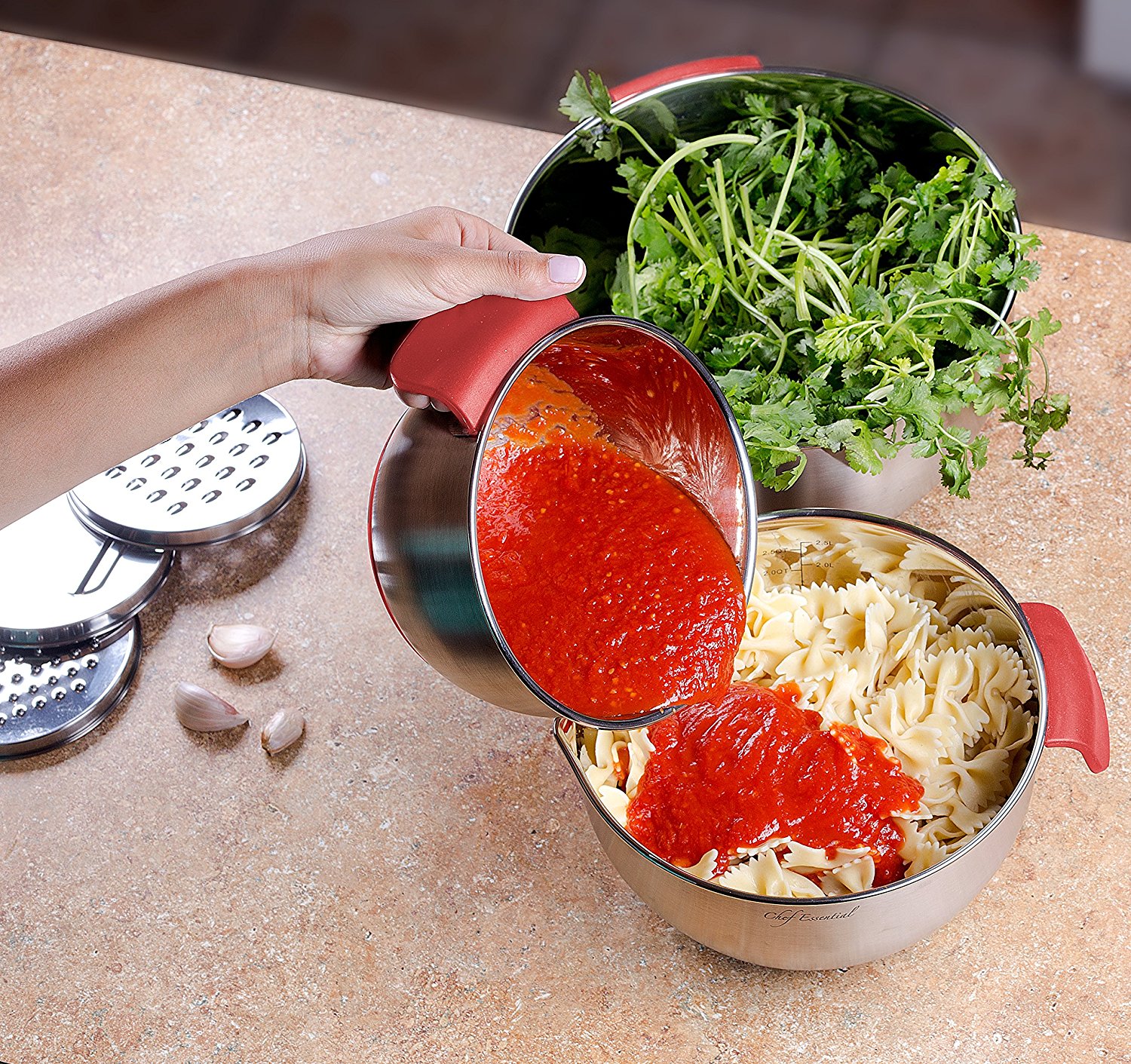 Chef Essential Stainless Steel NonSlip Mixing Bowls Set with Handles