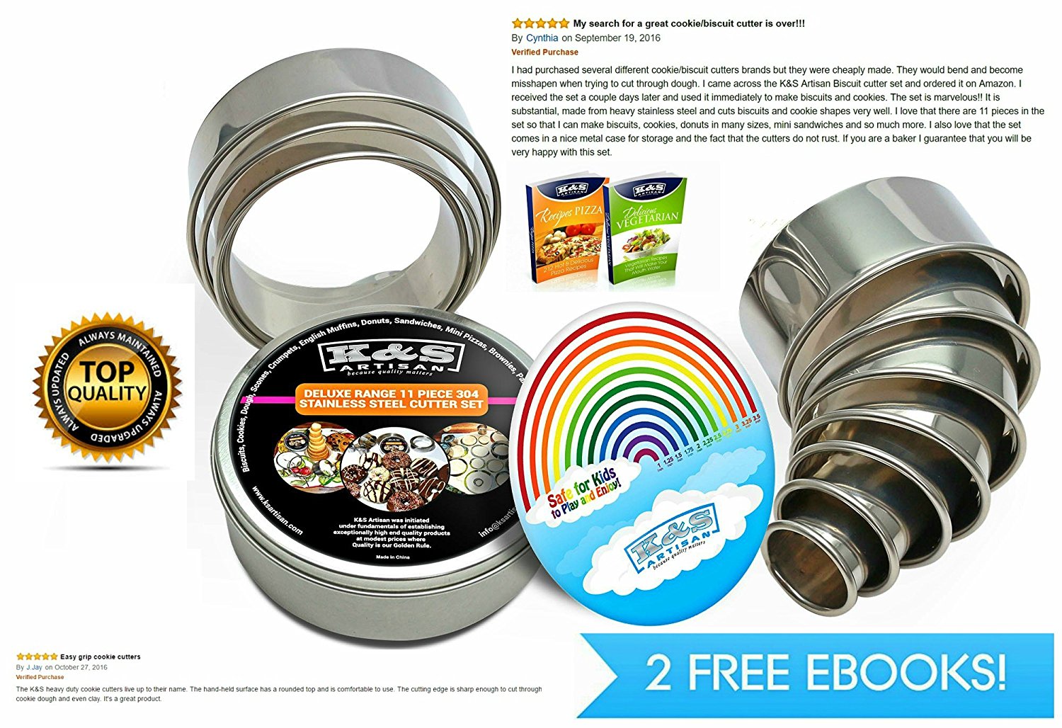 K&S Artisan The BEST Heavy Duty Cookie Cutters 11 Piece Round Biscuit