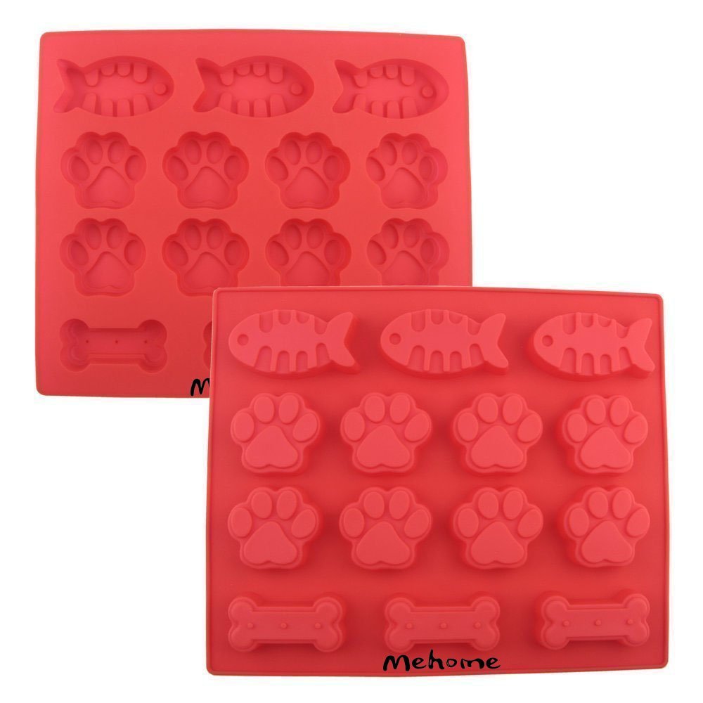 Mehome 14cavity Silicone Mold Dog Paws Bones Fish for Soap, Bread, Loaf, Muffin, Brownie