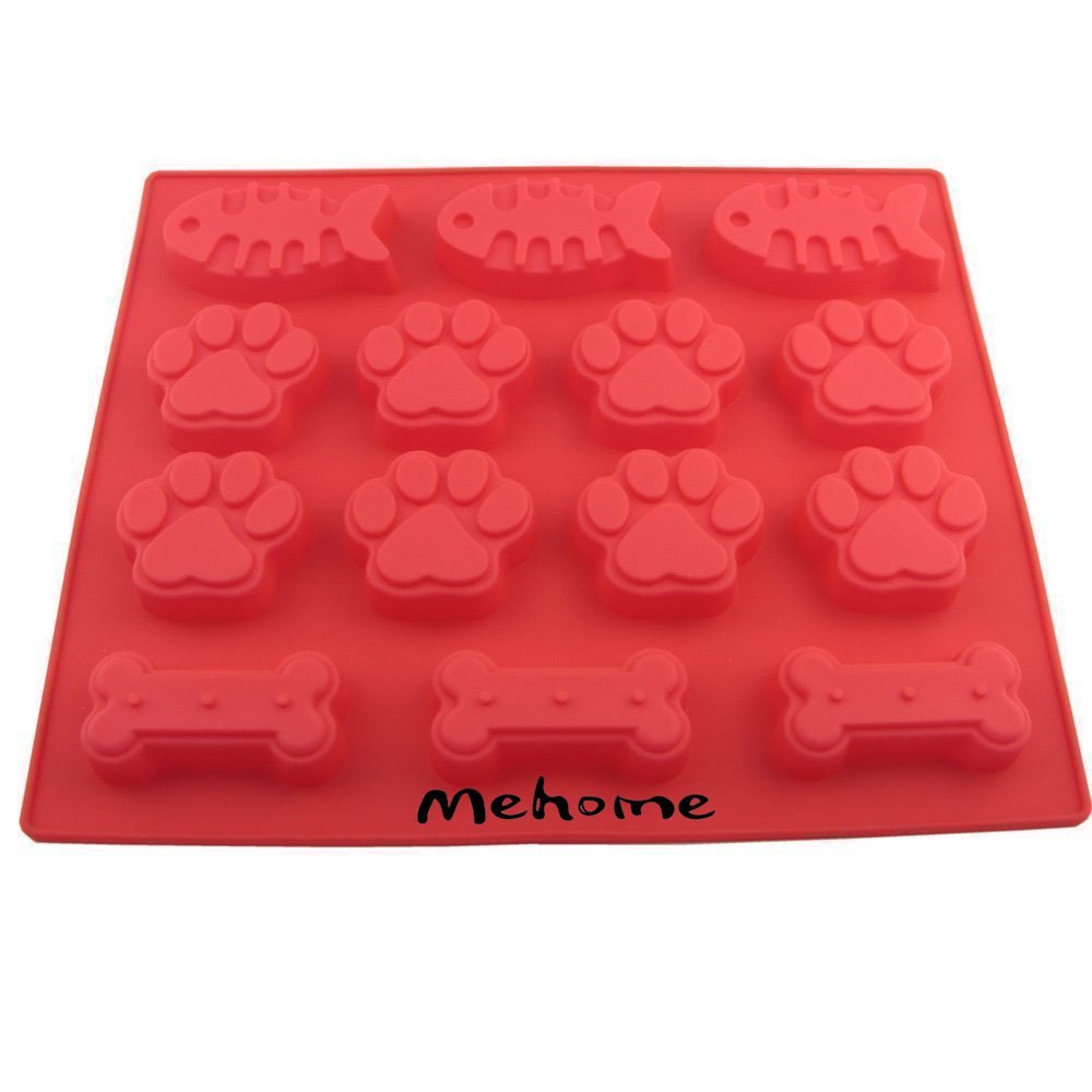 Mehome 14cavity Silicone Mold Dog Paws Bones Fish for Soap, Bread, Loaf, Muffin, Brownie