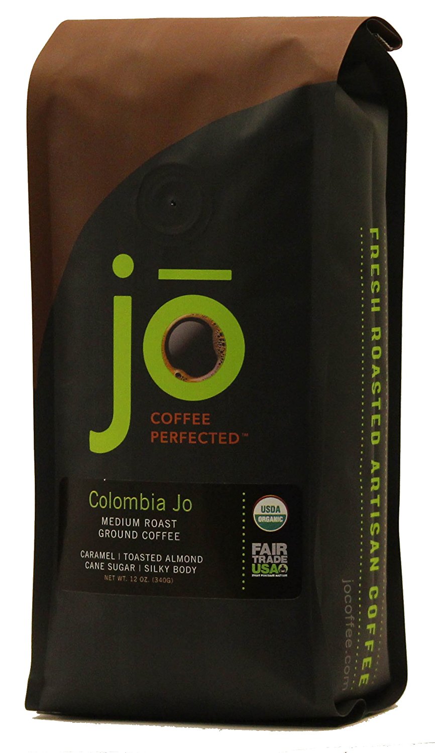 COLOMBIA JO 12 oz, Organic Ground Colombian Coffee, Medium Roast, Fair Trade Certified, USDA