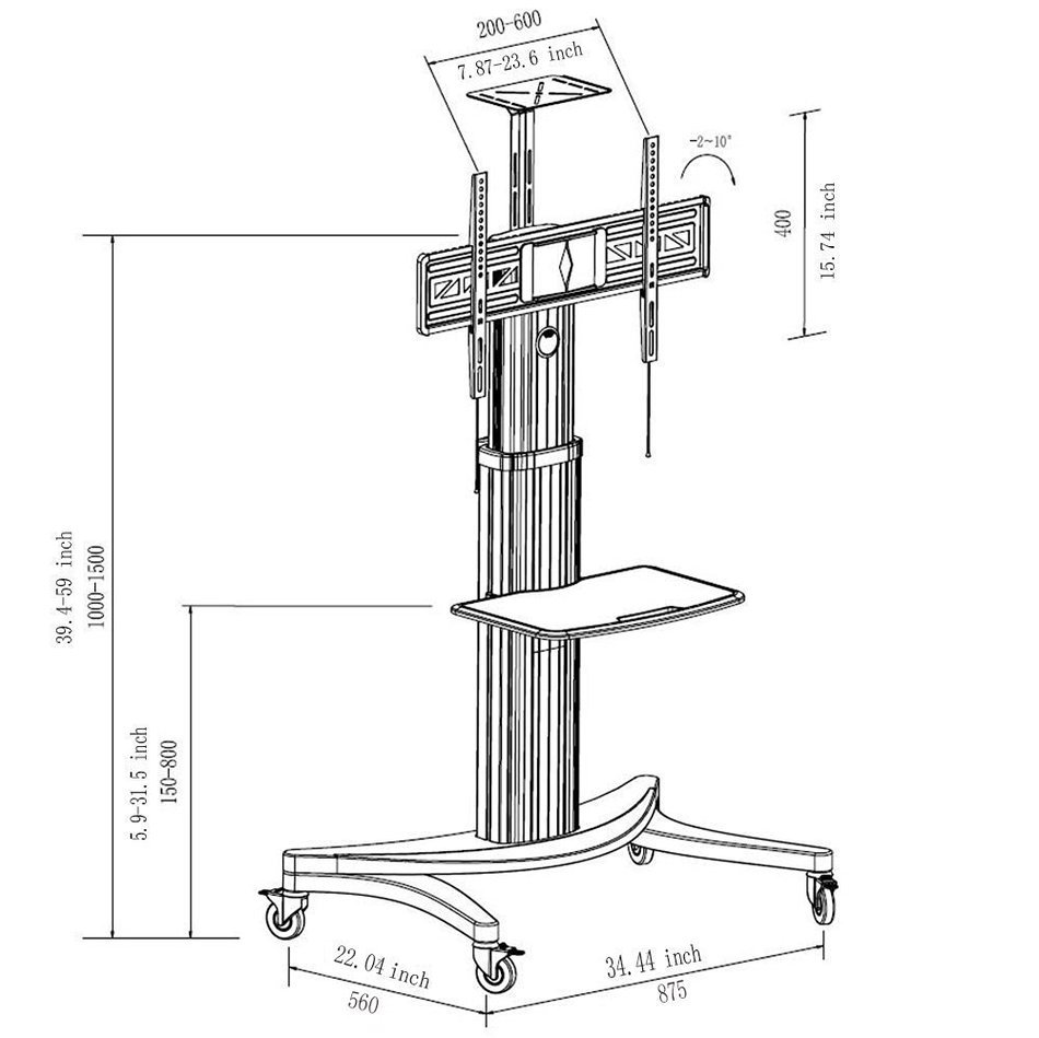 Loctek P2 Mobile TV Floor Cart for LCD LED Plasma Flat Panels Stand