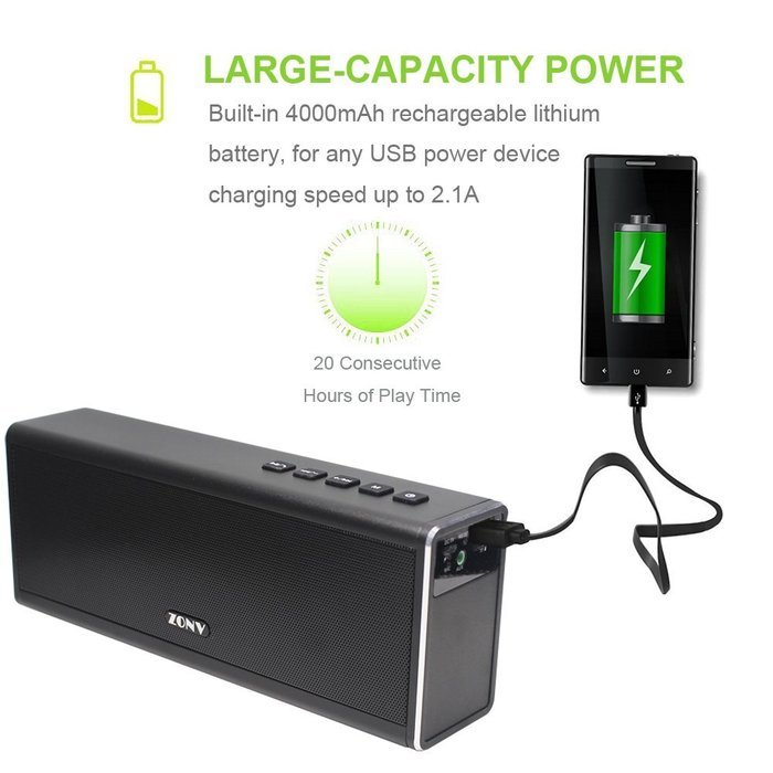 ZONV Portable Wireless Bluetooth Speaker 20W Output HD Bass Builtin Mic,DualDriver Portable