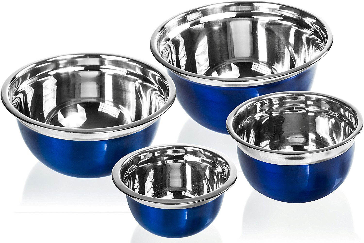 4 Pc Chef Quality Stainless Steel Mixing Bowls Blue Serving Prep