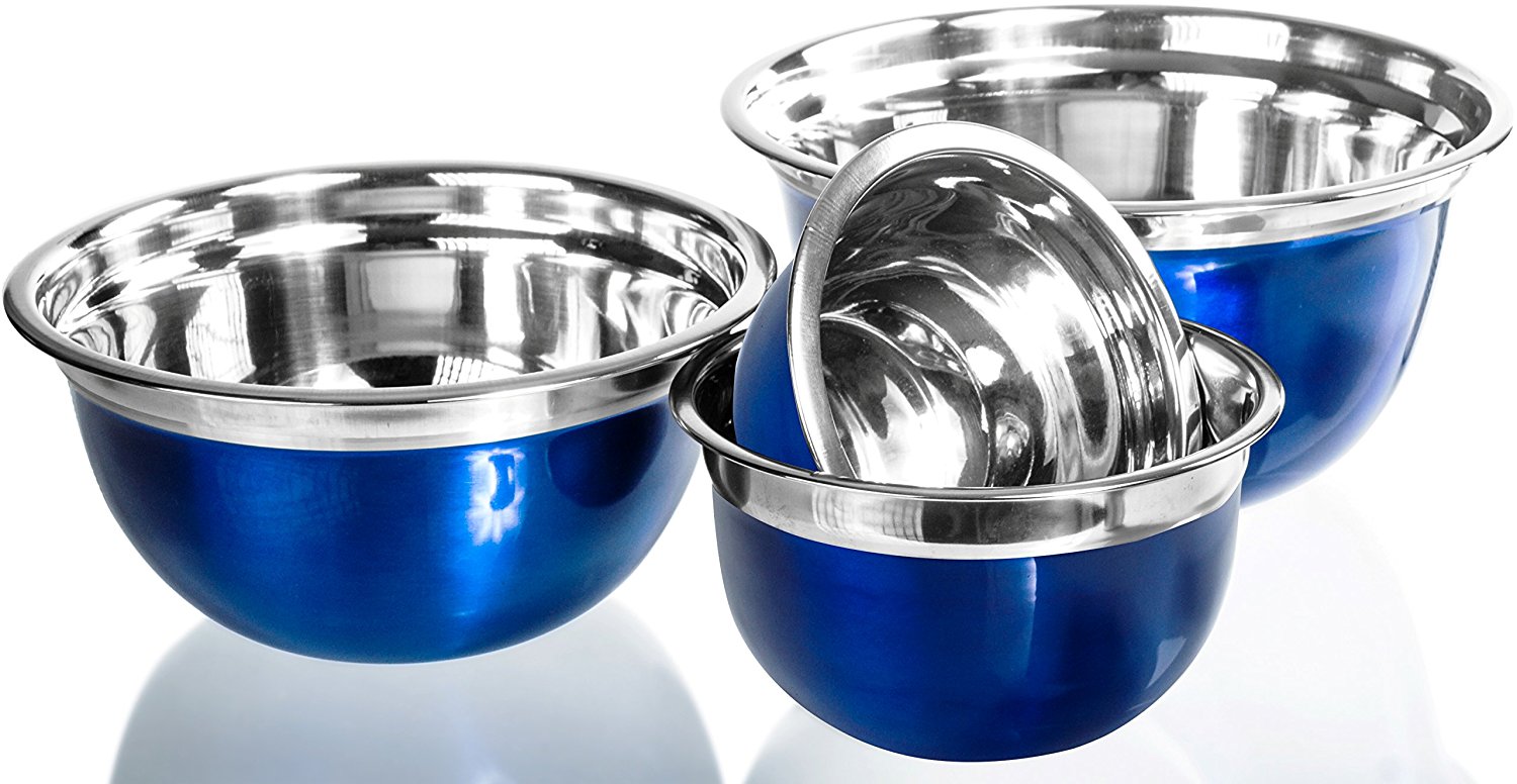 4 Pc Chef Quality Stainless Steel Mixing Bowls Blue Serving Prep