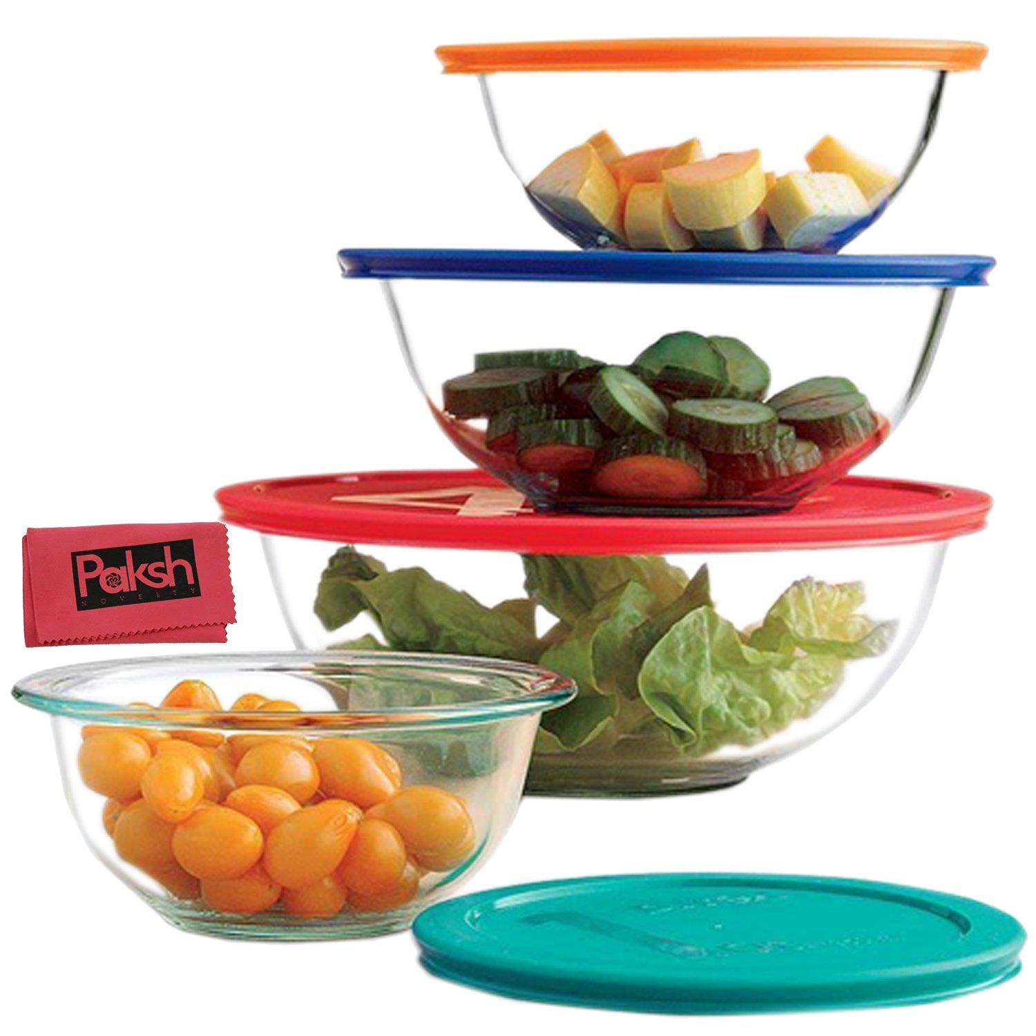 Paksh Novelty Pyrex Clear Glass Bowls with Lids (Set of 8) free image
