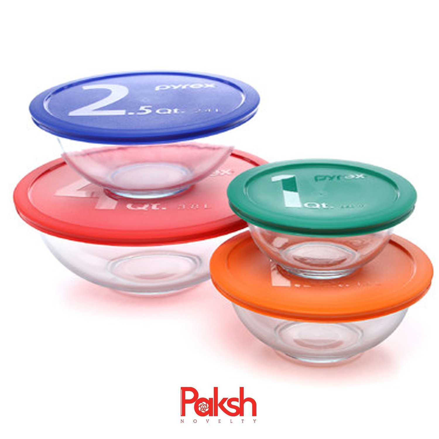 Paksh Novelty Pyrex Clear Glass Bowls with Lids (Set of 8) N3 free