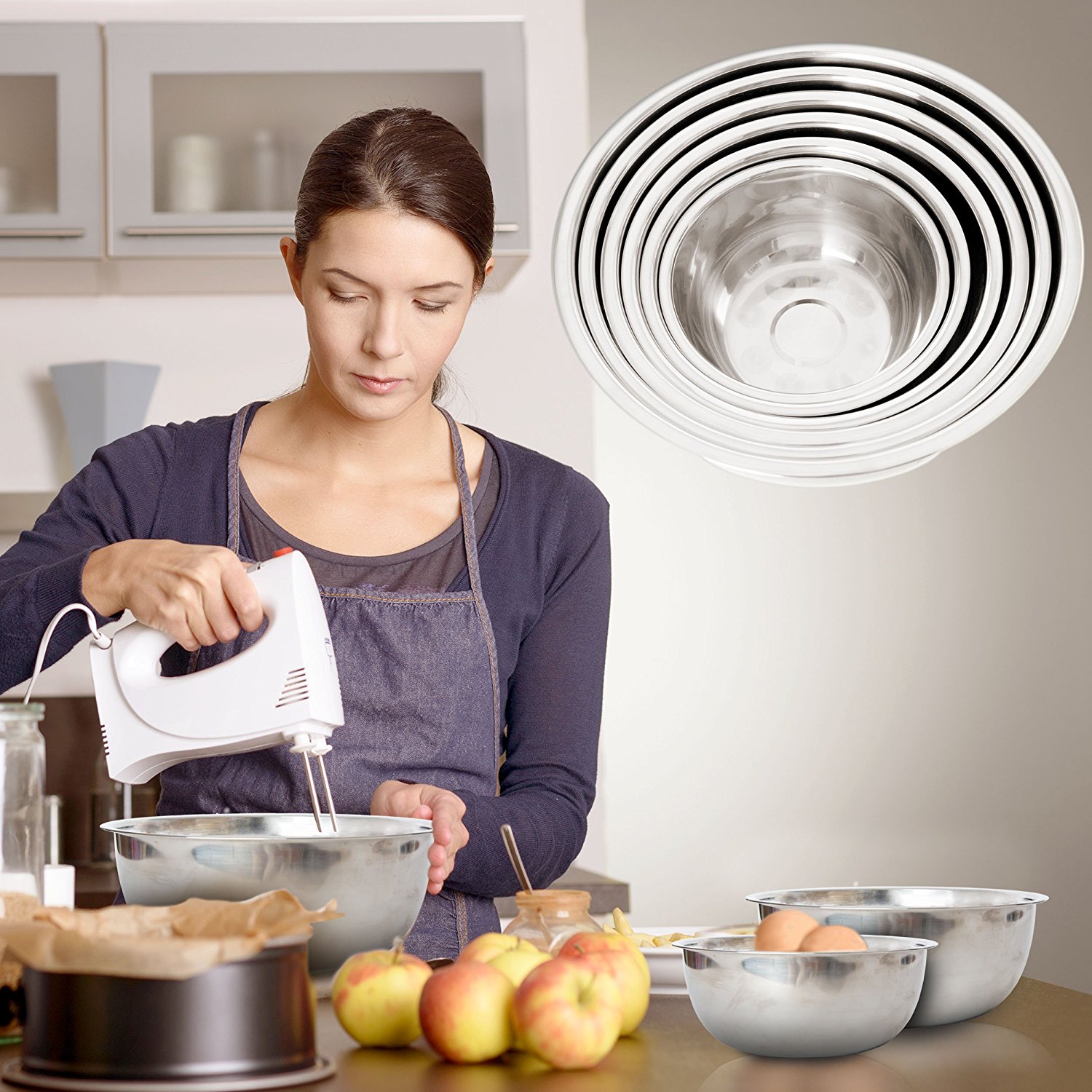 Heavy Duty Stainless Steel Mixing Bowls Set of 6 Different Sizes by