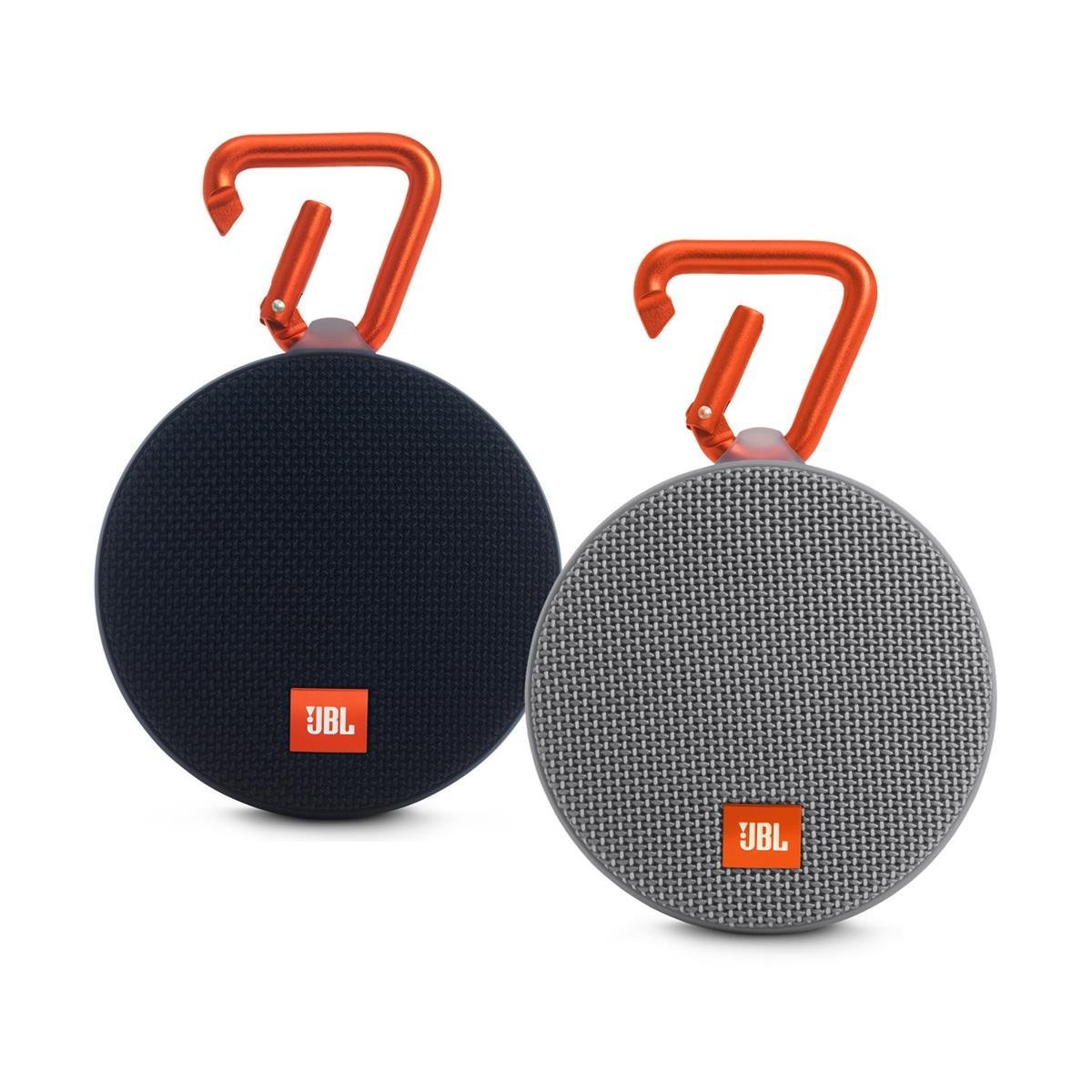 JBL Clip 2 Waterproof Portable Bluetooth Speaker Pair (Black/Gray) free