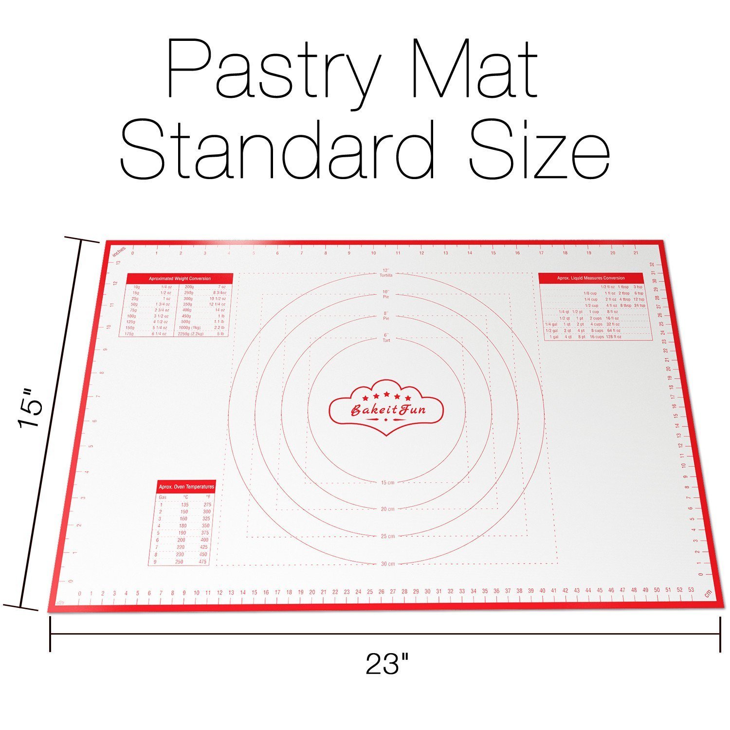 BakeitFun Silicone Pastry Mat With Measurements, Standard Size 23" x 15