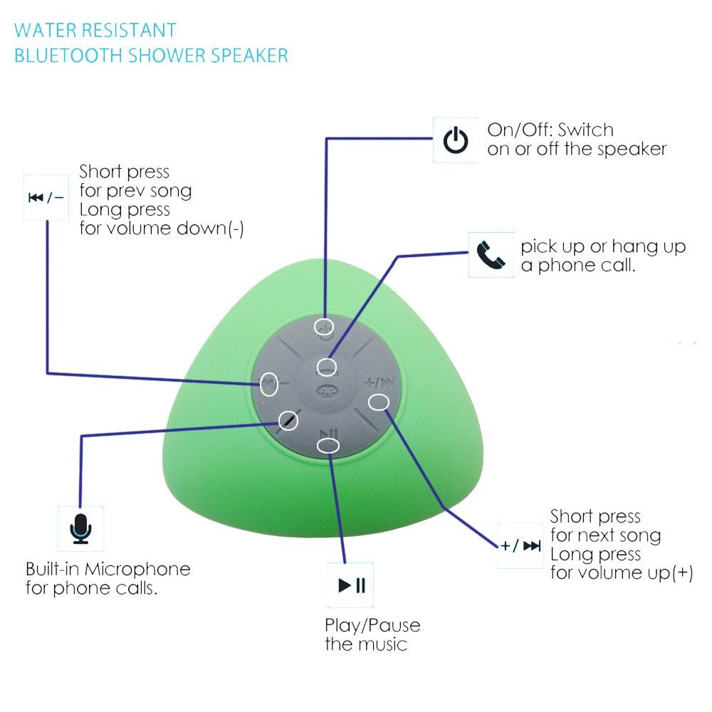 YOPO® New Mini Wireless Waterproof Shower Stereo Bluetooth Speaker W/Mic & Suction Cup Mount