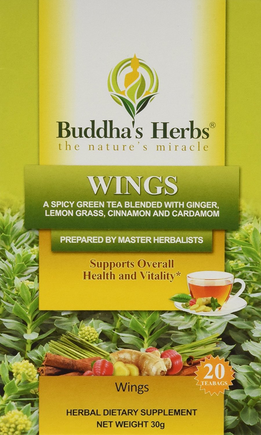 Wings Tea Green Tea with Ginger, Cinnamon & Cardamom 2 Pack 20